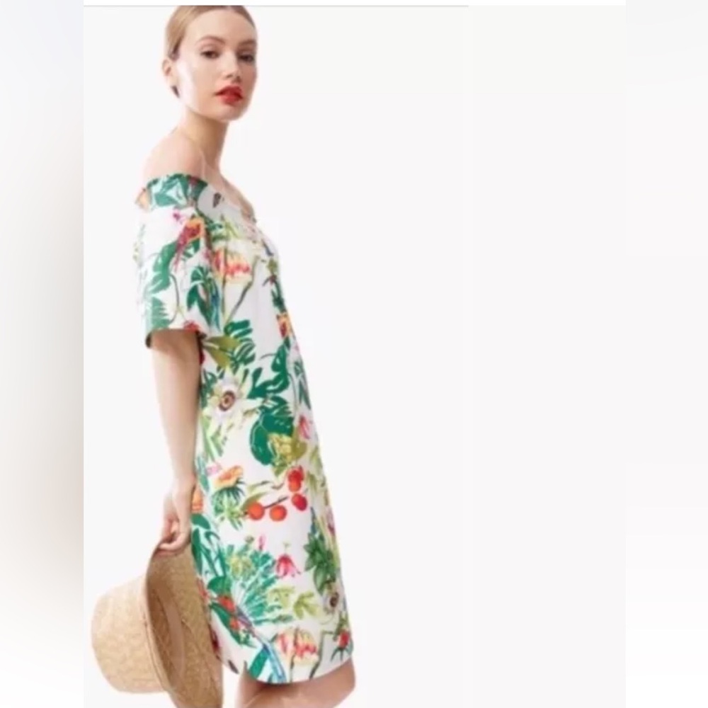 J. Crew Ratti Into The Wild Dress Size 0 Off The Shoulder Jungle Floral Tropical
